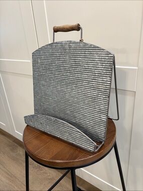 Galvanized Metal Cookbook Stand with Wood Handle - Silver